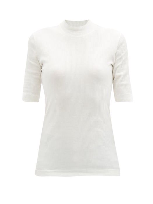 Brunello Cucinelli - High-neck Ribbed Cotton-jersey T-shirt - Womens - White