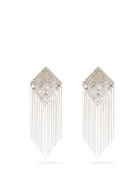 Etro - Fringed Chainmail Clip Earrings - Womens - Silver Multi