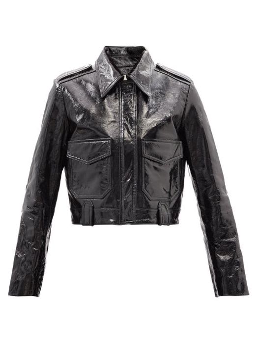 Khaite - Cordelia Cropped Patent-leather Jacket - Womens - Black