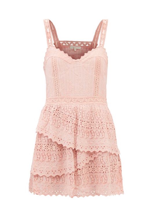 Loveshackfancy - Caro Asymmetric Floral-lace Mini Dress - Womens - Pink