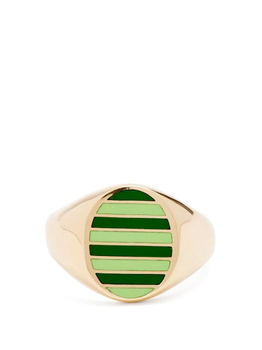 Jessica Biales - Enamel & 18kt Gold Ring - Womens - Green