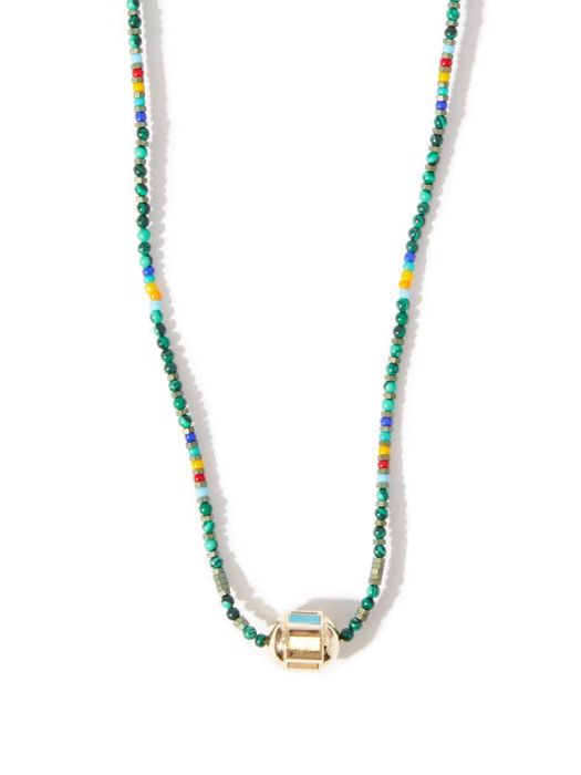 Luis Morais - Hexagon Turquoise, Malachite & 14kt Gold Necklace - Mens - Multi