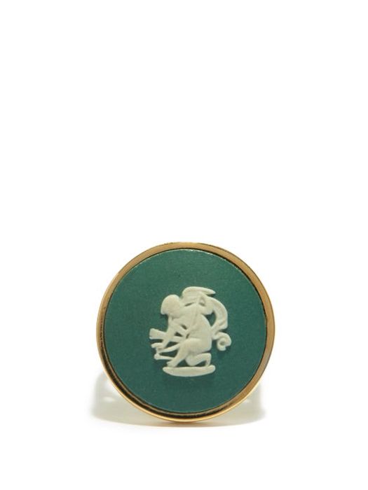 Ferian - Cupid Wedgwood Cameo & 9kt Gold Signet Ring - Womens - Green White