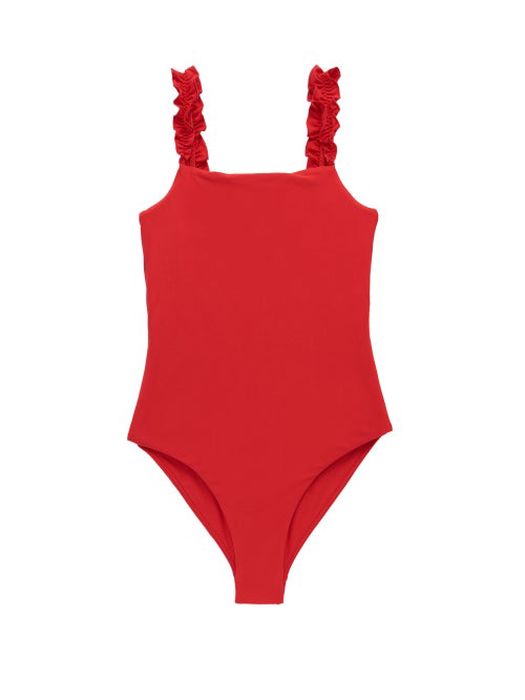 Casa Raki - Isabel Ruffled-strap Swimsuit - Womens - Red