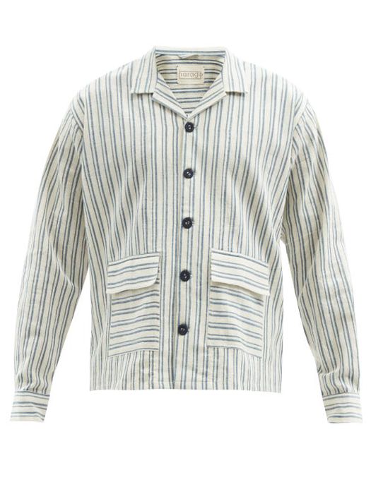 Harago - Flap-pocket Striped Cotton Overshirt - Mens - Cream Multi