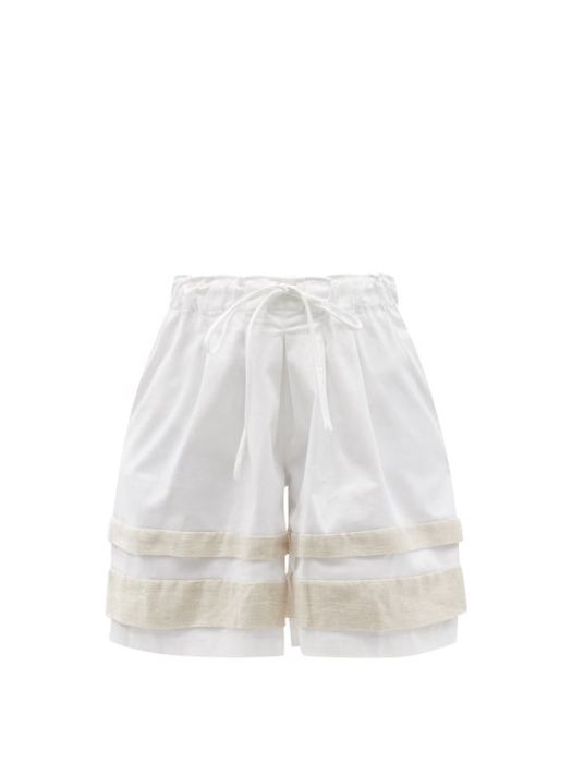 Kika Vargas - Gloria Linen-panel Cotton-blend Shorts - Womens - White