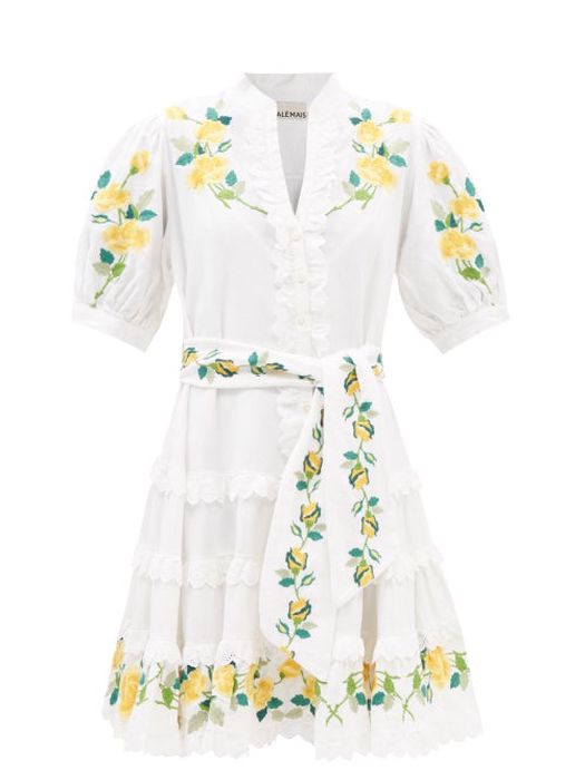 Ale mais - Rosa Floral-embroidered Mini Dress - Womens - Ivory