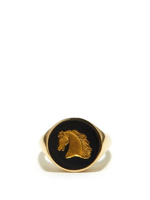 Ferian - Horse Wedgwood Cameo & 9kt Gold Signet Ring - Womens - Black Gold