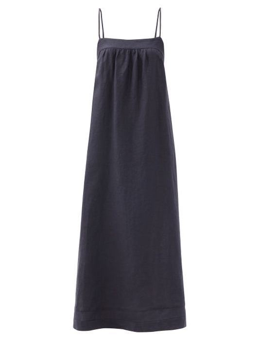 Casa Raki - Vicky Tie-back Organic-linen Dress - Womens - Navy