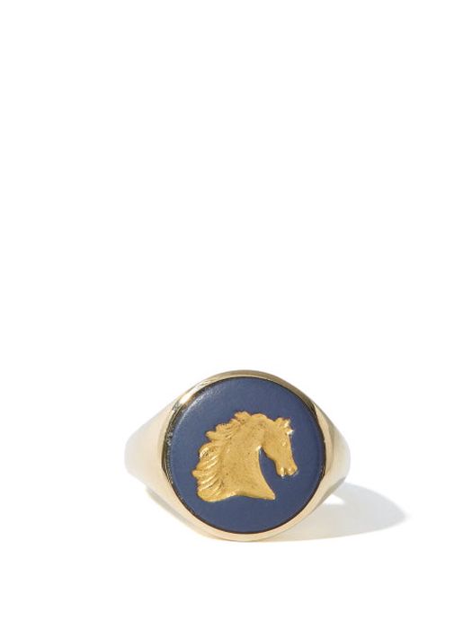 Ferian - Horse Wedgwood Cameo & 9kt Gold Signet Ring - Womens - Navy Gold