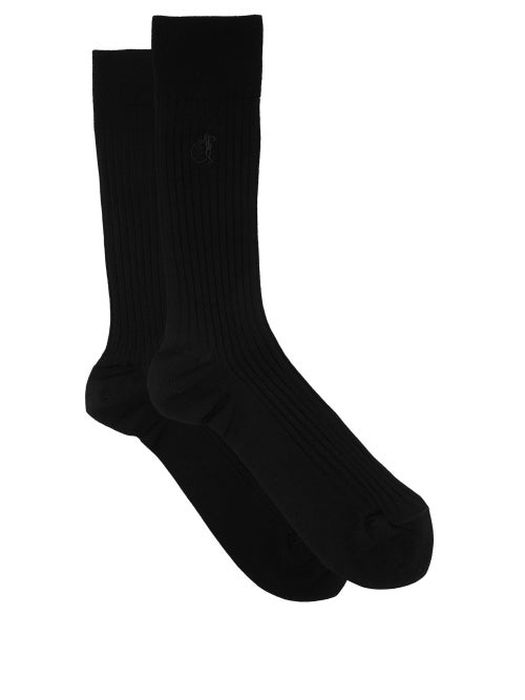 London Sock Company - Simply Sartorial Rib-knitted Cotton-blend Socks - Mens - Black