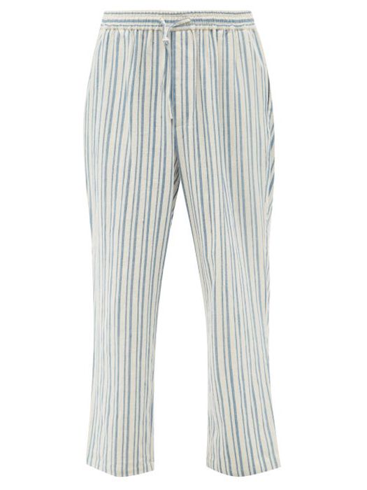Harago - Striped Cotton Straight-leg Trousers - Mens - Blue White