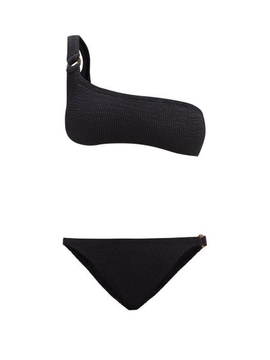 Hunza G - Zadie One-shoulder Crinkle-jersey Bikini - Womens - Black
