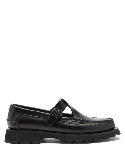 Hereu - Alber Sport Grained-leather T-strap Loafers - Womens - Black