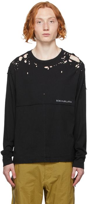 Eckhaus Latta Black Destroyed Lapped Long Sleeve T-Shirt