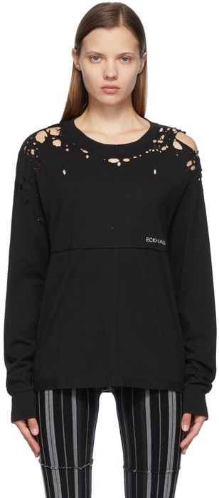 Eckhaus Latta Black Distressed Lapped Long Sleeve T-Shirt