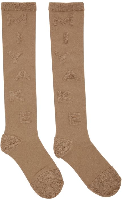 Issey Miyake Beige Piled Logo Socks