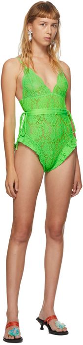 I'm Sorry by Petra Collins SSENSE Exclusive Green Lace Bodysuit