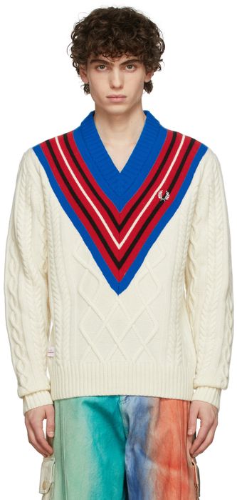 Charles Jeffrey Loverboy Beige Fred Perry Edition Argyle Sweater