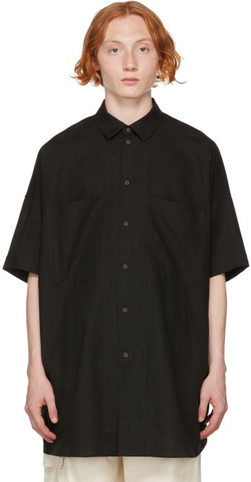 Jan-Jan Van Essche Black Linen & Paper Short Sleeve Shirt