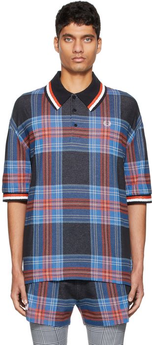 Charles Jeffrey Loverboy Blue & Black Fred Perry Edition Tartan Pique Polo