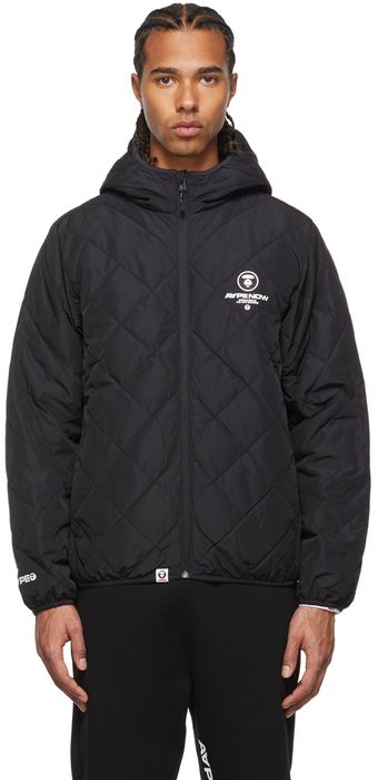 AAPE by A Bathing Ape Black Down Quilted Logo Jacket