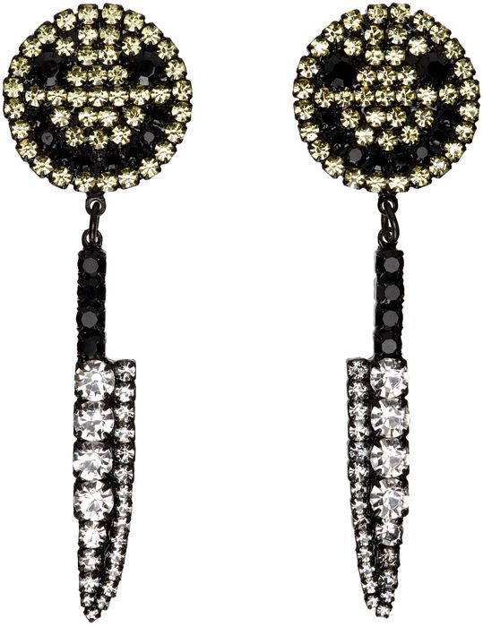Ashley Williams Black & Yellow Smiley Knife Clip-On Earrings