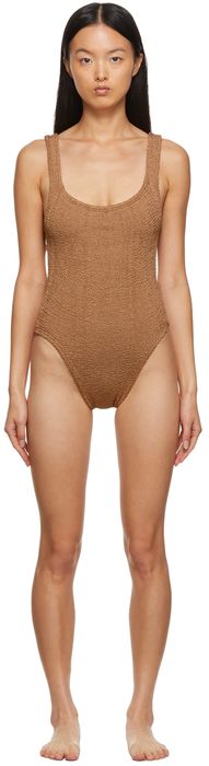 Hunza G Brown Square Neck One-Piece Swimsuit