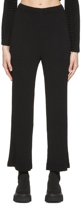Issey Miyake Black Hatching Pleats Wide Trousers