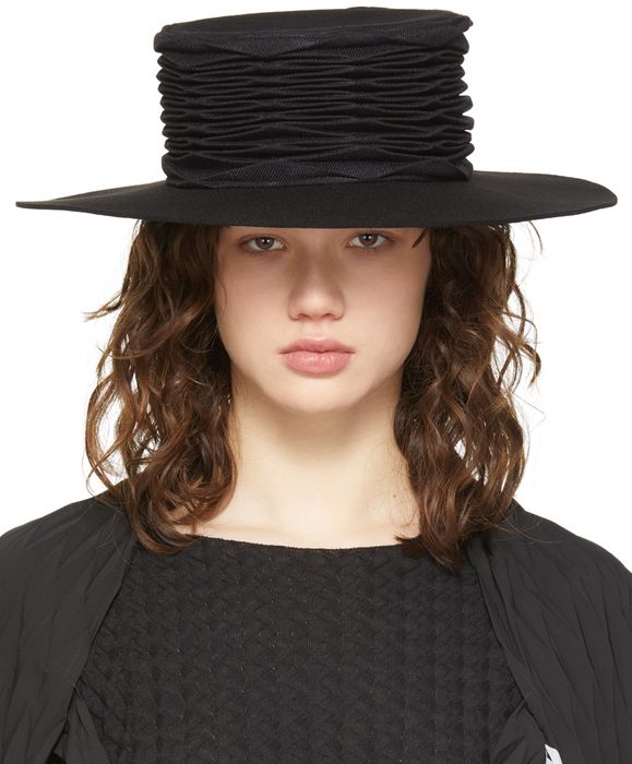 Issey Miyake Black Pleated Flat Hat