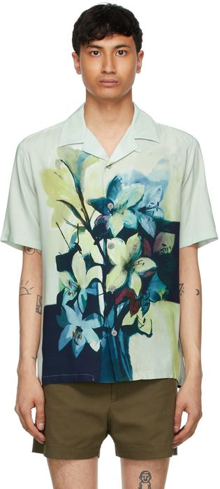 Davi Paris Green Camp Collar Floral Printed Short Sleeve Shirt