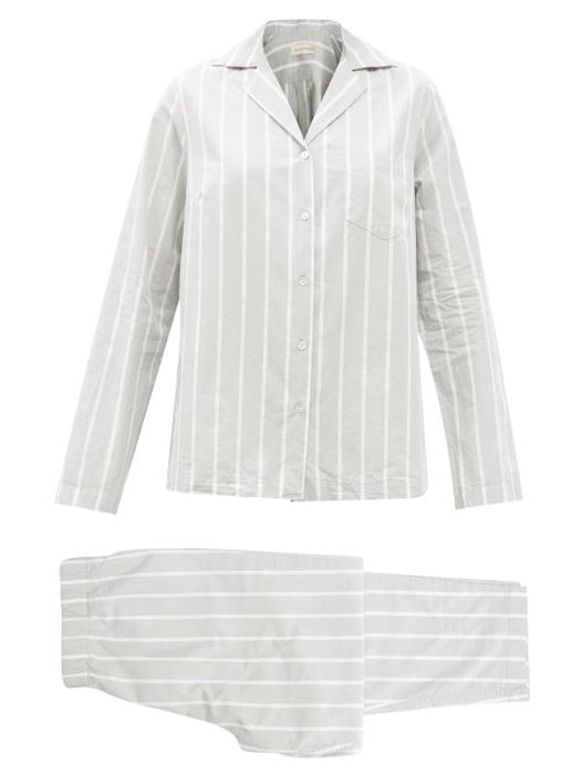 General Sleep - Classic Striped Organic-cotton Pyjamas - Womens - Grey Stripe