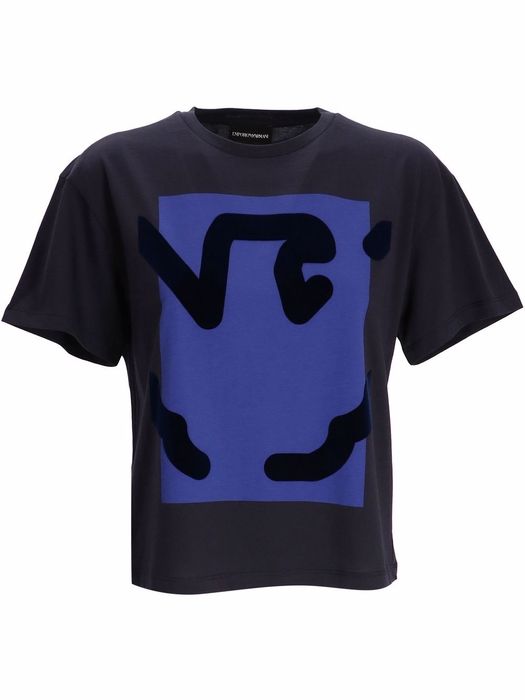 Emporio Armani abstract-print cotton T-shirt - Blue