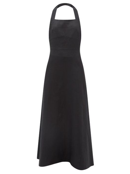 Albus Lumen - Plasido Halterneck Linen Midi Dress - Womens - Black