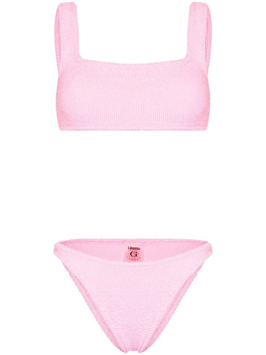 Hunza G crinkled cropped bikini set - Pink