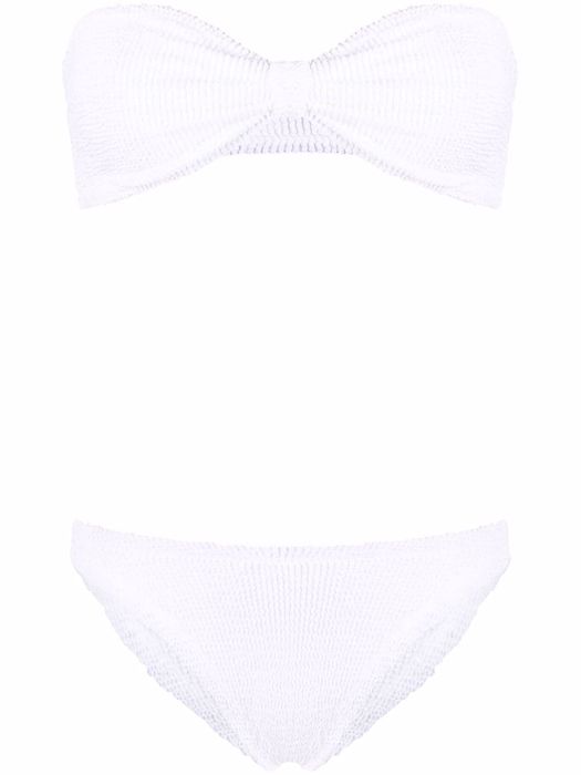 Hunza G Jean crinkle-effect bandeau bikini - White