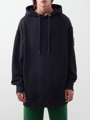1 Moncler JW Anderson - Leather-logo Cotton-jersey Hooded Sweatshirt - Mens - Navy