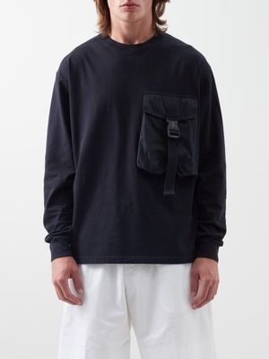 1 Moncler JW Anderson - Patch-pocket Cotton-jersey Long-sleeved T-shirt - Mens - Navy