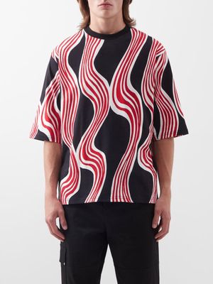1 Moncler JW Anderson - Wavy Printed Cotton-jersey T-shirt - Mens - Red Black