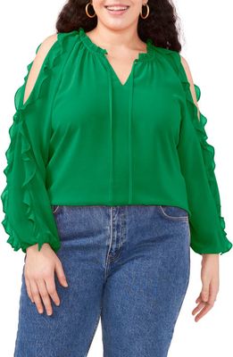1.STATE 1. STATE Ruffle Cold-Shoulder Georgette Top in Electric Green
