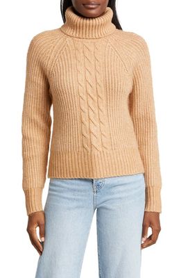 1.STATE Back Cutout Turtleneck Sweater in Latte Heather Brown
