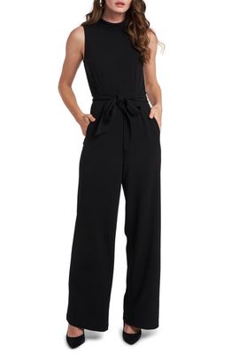 1.STATE Belted Sleeveless Jumpsuit in Rich Black