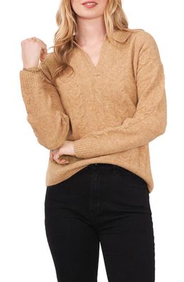 1.STATE Cable Knit Collared Sweater in Latte Heather