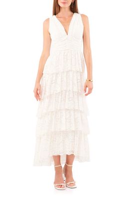 1.STATE Cascade Ruffle Lace Midi Dress in New Ivory