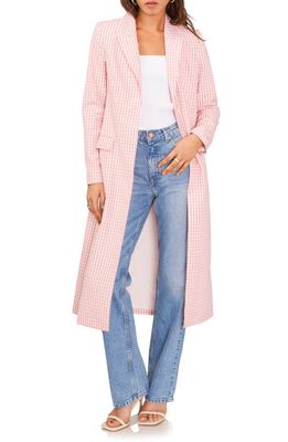 1.STATE Check Peaked Lapel Longline Jacket in Rose Linen