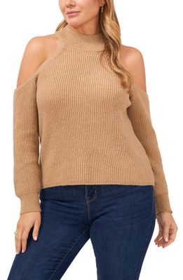 1.STATE Cold Shoulder Turtleneck Sweater in Beige Heather