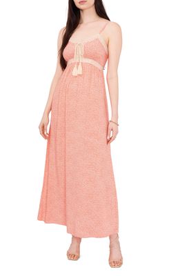 1.STATE Crochet Tassel Trim Sleeveless Maxi Dress in Pink Crackle