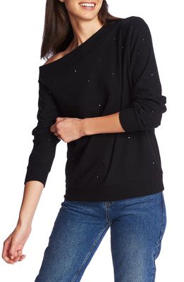 1.STATE Crystal Detail Off the Shoulder Sweater in Rich Black