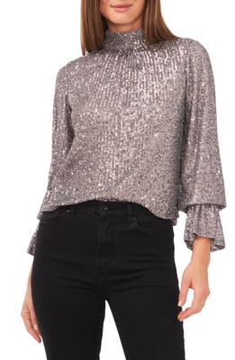 1.STATE Drape Back Sequin Top in Silver Dust