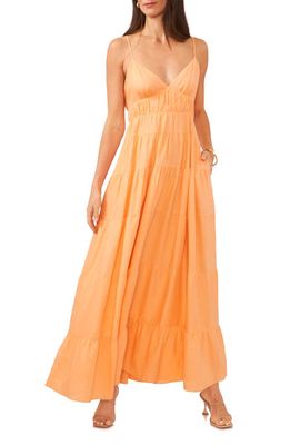 1.STATE Empire Waist Sleeveless Tiered Maxi Dress in Cadmium Orange